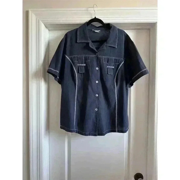 Highlights Men's 2XL Short Sleeve Button-Up Shirt Navy Blue Casual - Picture 1 of 4